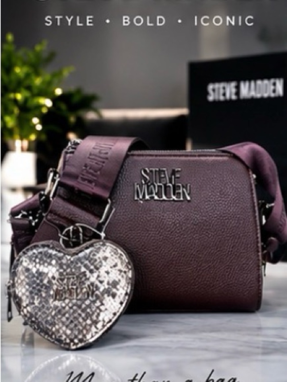 Steve Madden Plum Crossbody Bag with Metallic Heart Charm